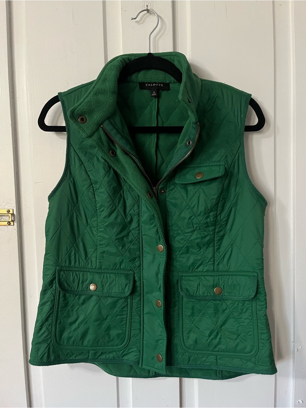 Talbots Quilted Vest Women Small Green Fleece Lined Lightweight Puffer Utility